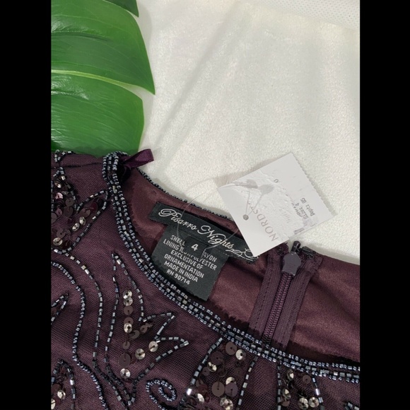 NEW Pisarro Nights Embellished Mesh Gown Eggplant‎ - Picture 6 of 12